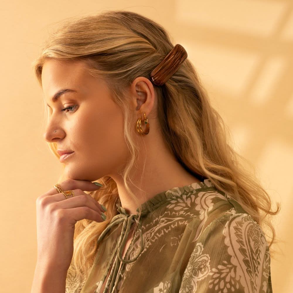 Coastal beachwood brown hand painted barrette clip with rubber grip at Tegen Accessories