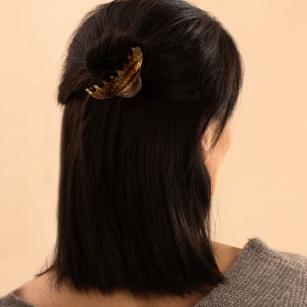 Hand Painted Small Hair Claw Clip for Fine Hair in Gold at Tegen Accessories