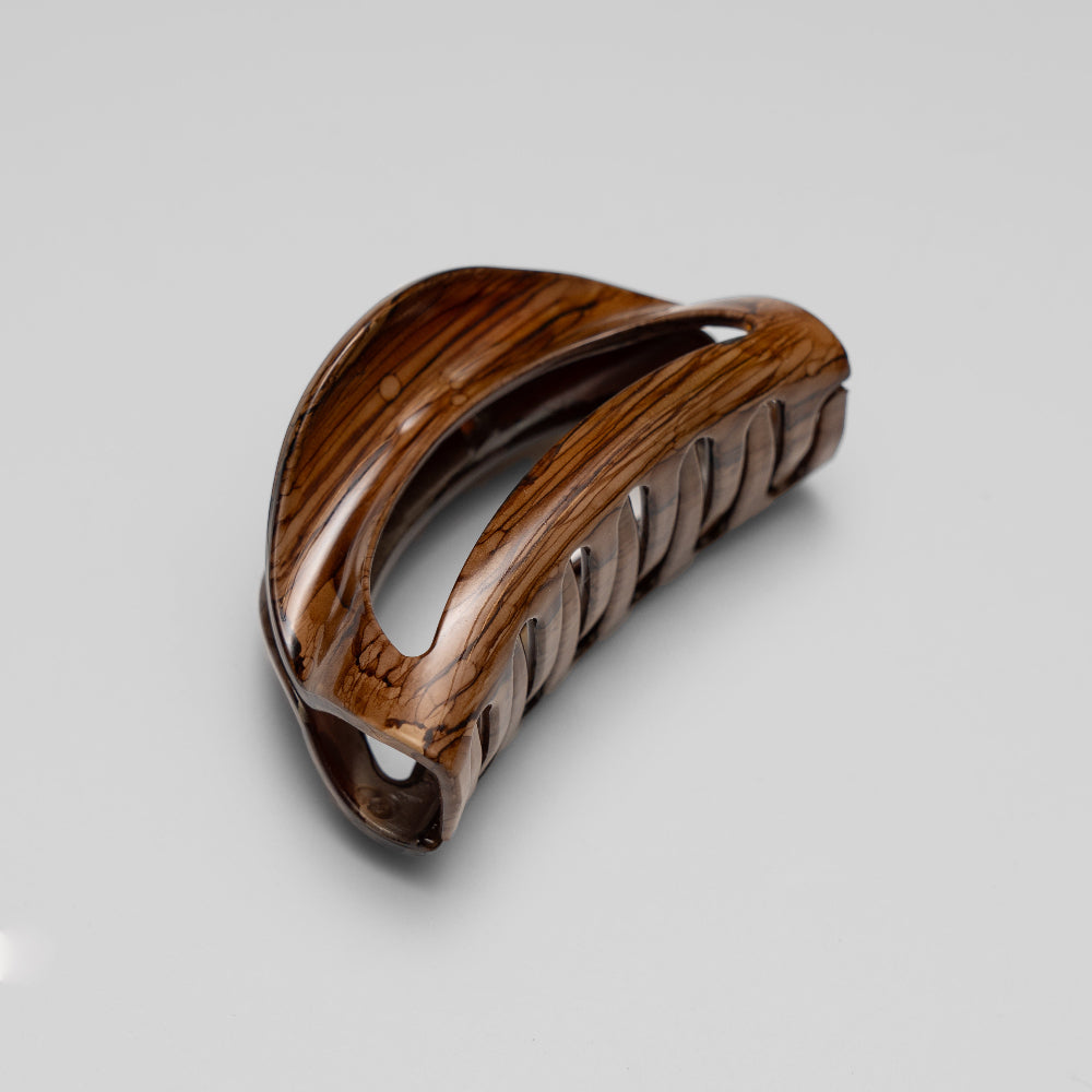 Hand painted Beachwood brown medium D shape hair claw clip at Tegen Accessories