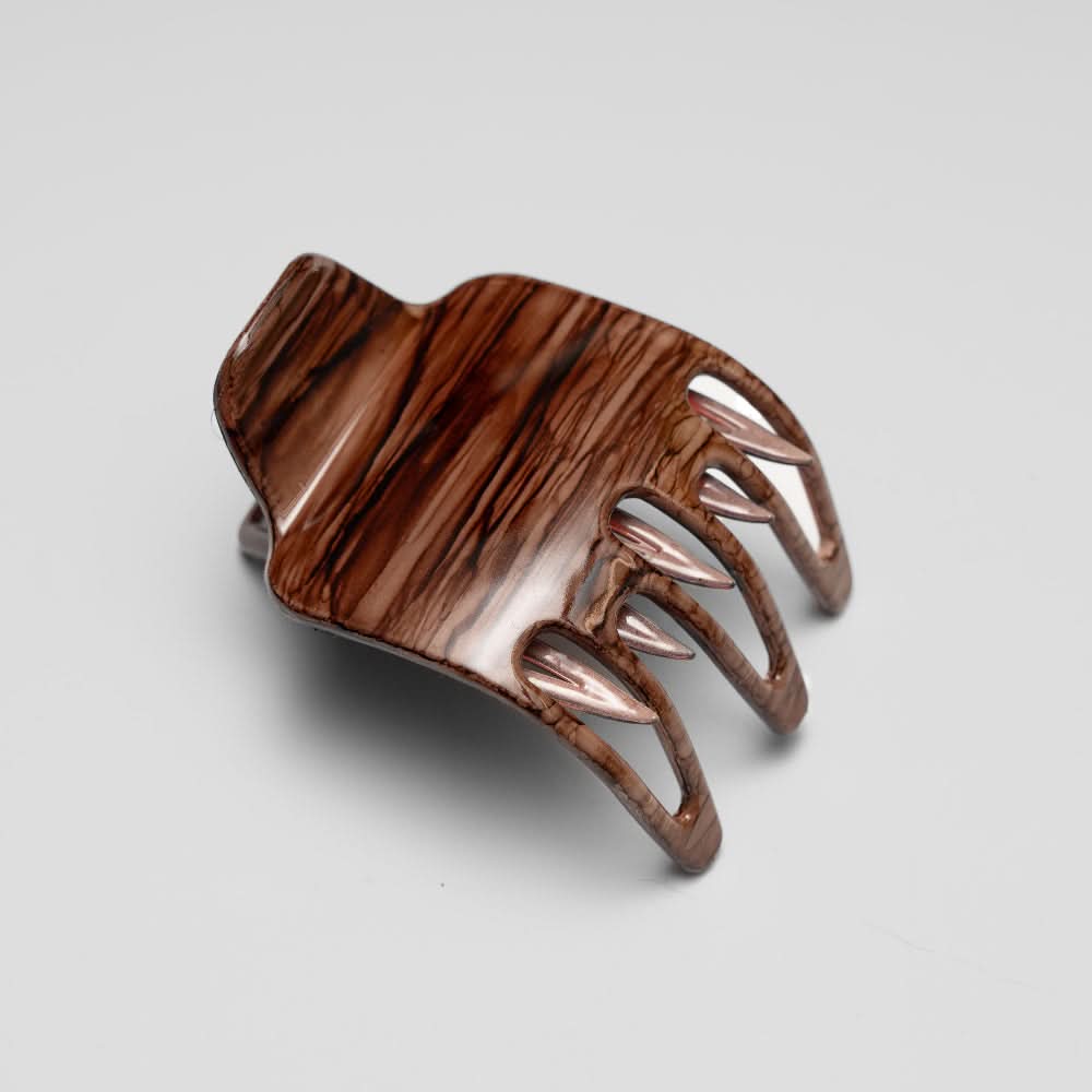 Hand painted beachwood brown sophia side claw at Tegen Accessories