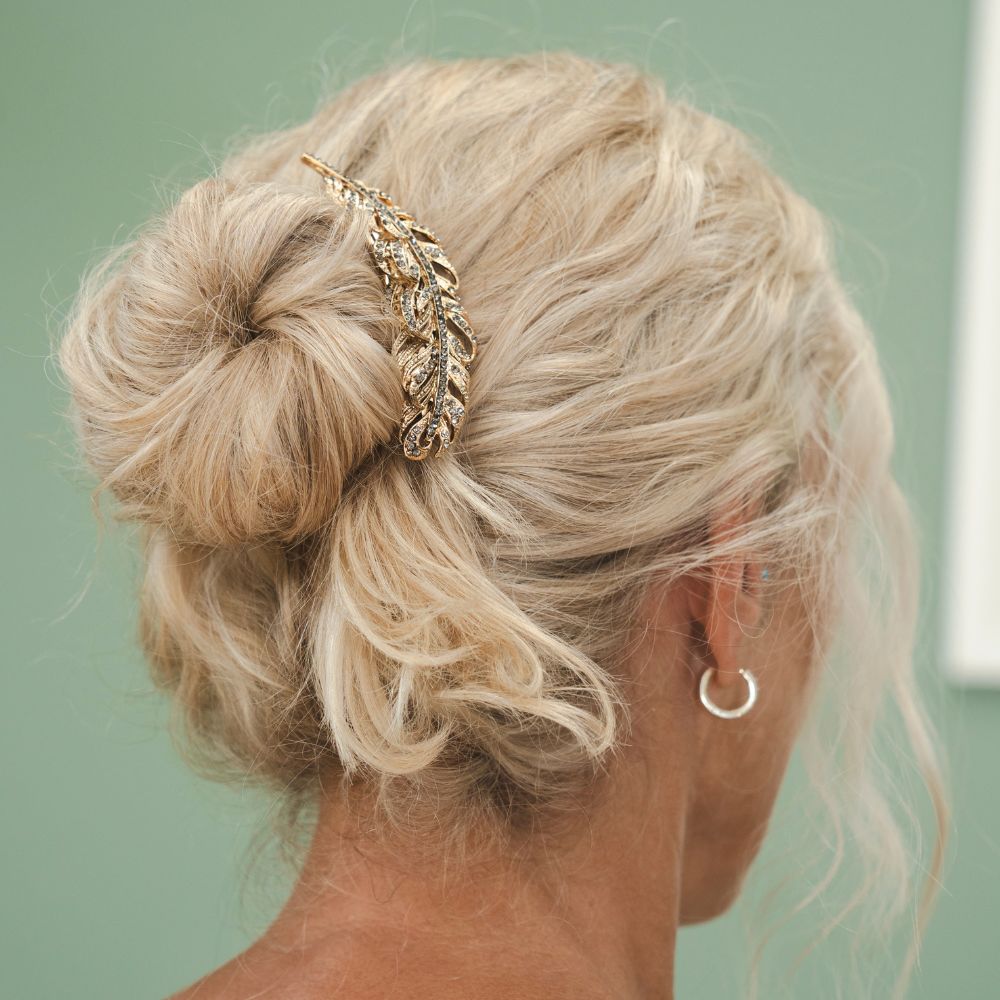 Feather Hair Barrette Clip Crystal in 9cm at Tegen Accessories