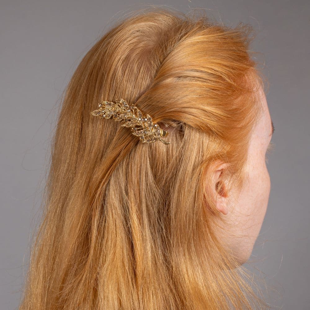 Crystal Leaf Hair Clip Crystal at Tegen Accessories |Gold Crystal