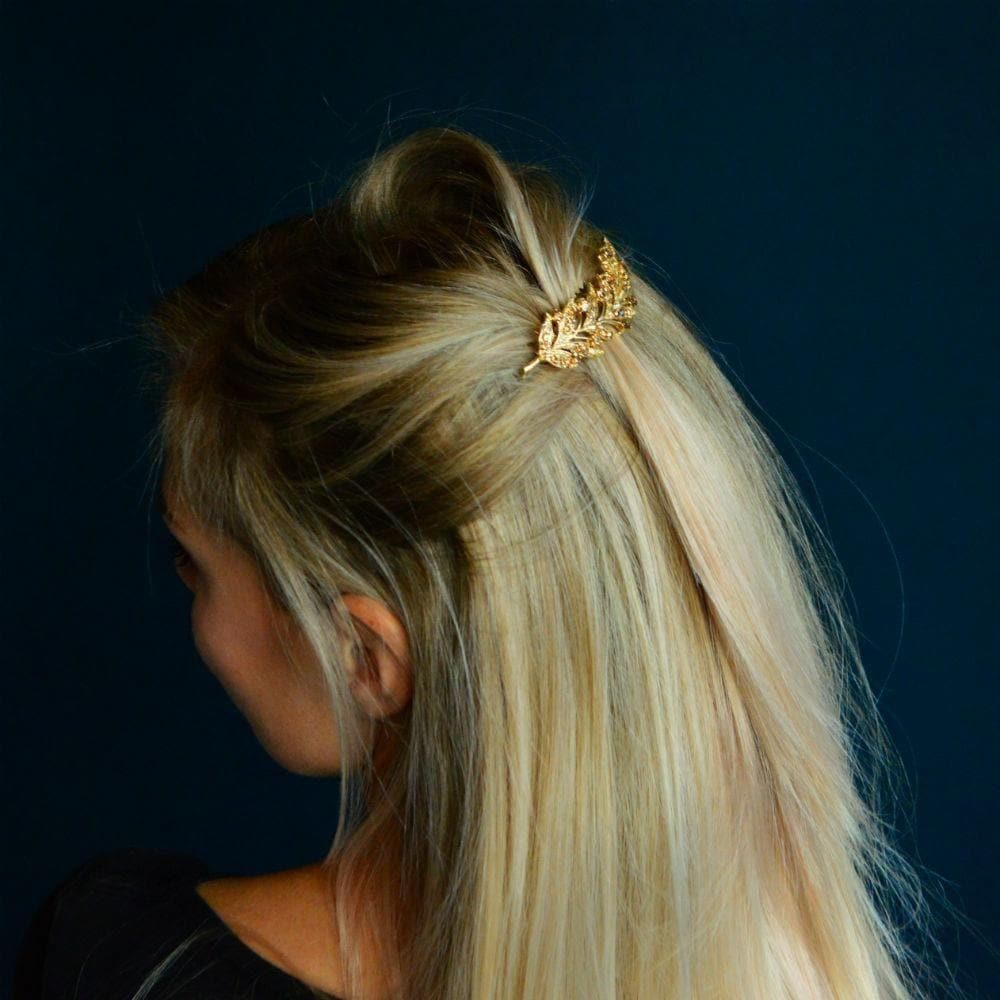 Crystal Leaf Hair Clip Crystal at Tegen Accessories |Gold Crystal