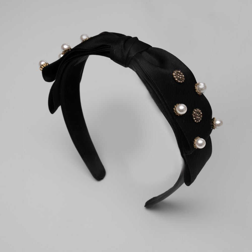 Handmade Crystal and Pearl Bow Headband Crystals by Swarovski at Tegen Accessories