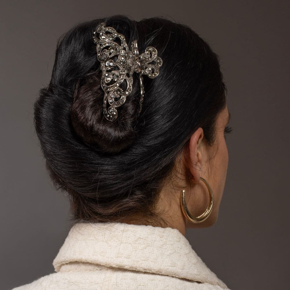 Large Crown Crystal Hair Claw Clip Crystal in Pewter Crystal at Tegen Accessories