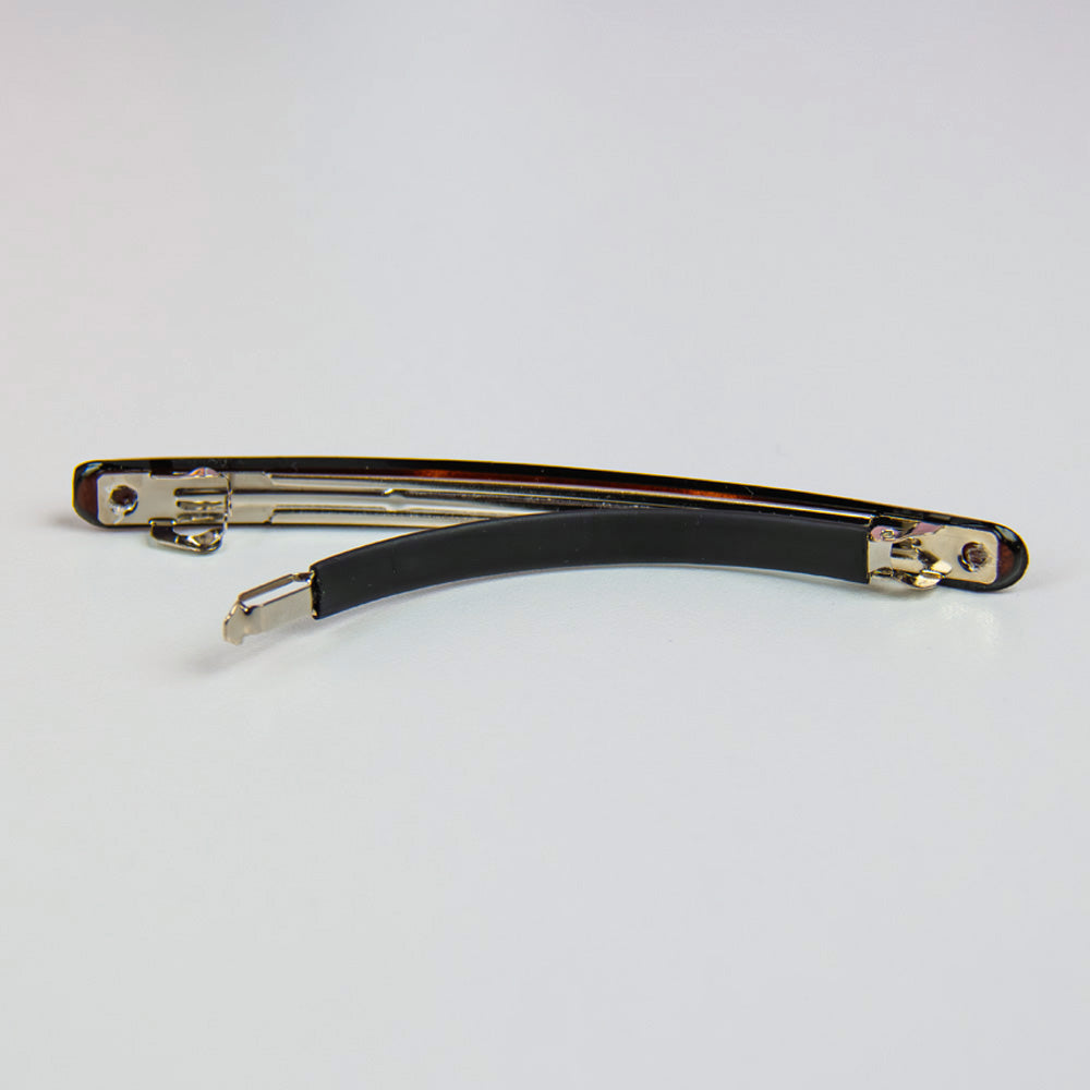 Tortoiseshell long narrow 11cm French barrette clip with rubber grip from back