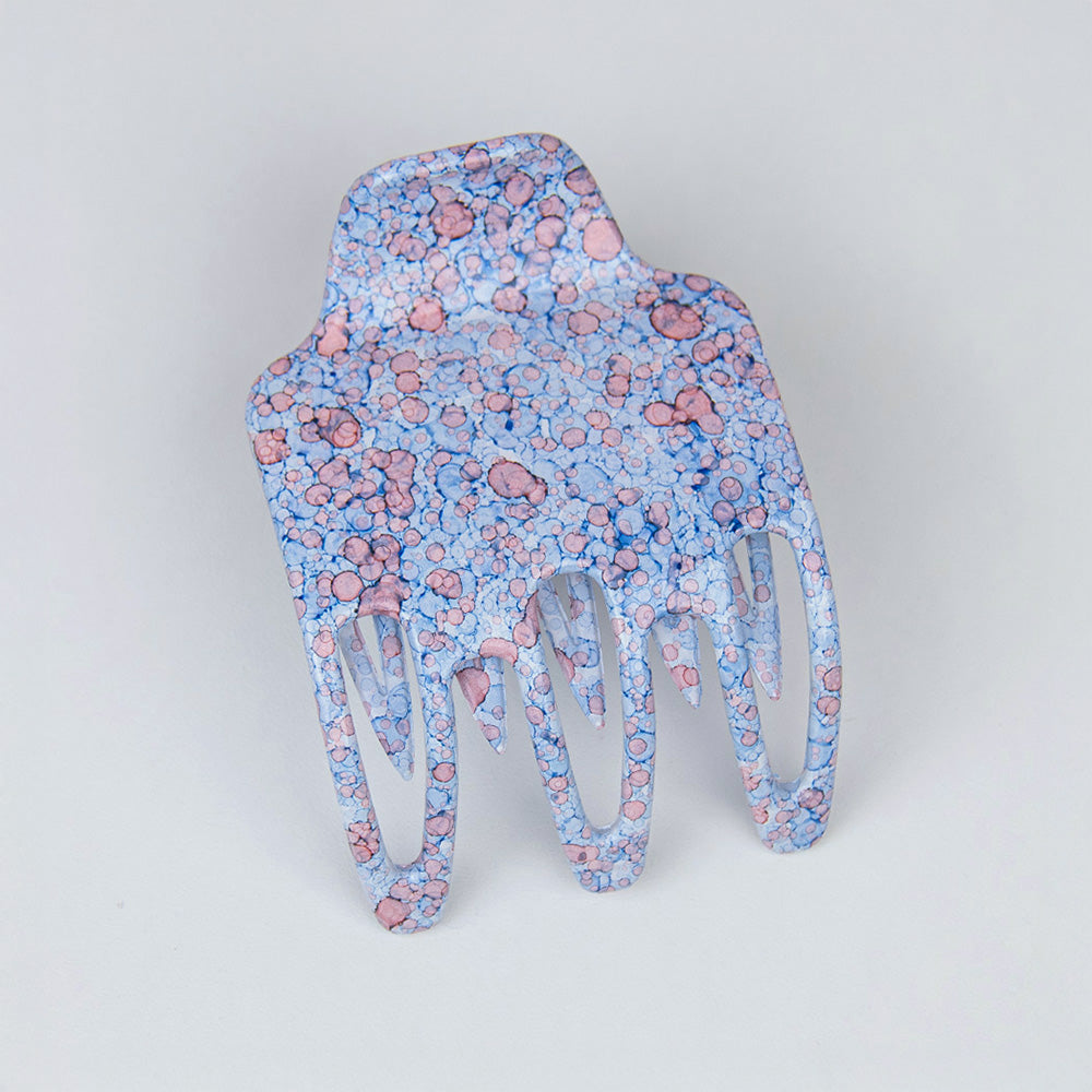 Side hair claw clip with blue and coral pattern