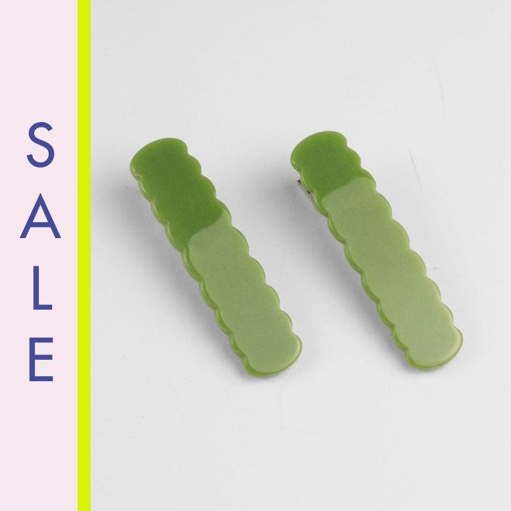 2x Scalloped Edge Crocodile Hair Clips 5cm Grass Green Handmade French Hair Accessories at Tegen Accessories