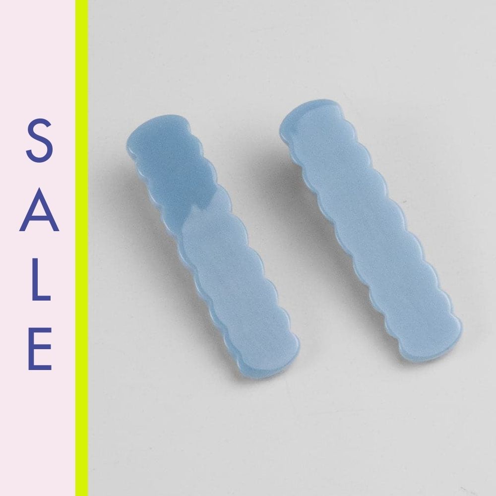 2x Scalloped Edge Crocodile Hair Clips 5cm Sky Blue Handmade French Hair Accessories at Tegen Accessories