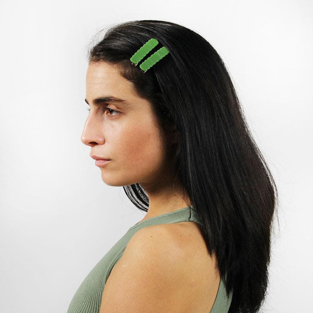 2x Scalloped Edge Crocodile Hair Clips Handmade French Hair Accessories at Tegen Accessories |Grass Green