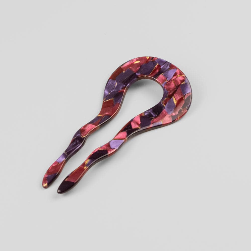 8cm Waved Chignon Pin in 8cm Berry Crush Handmade French Hair Accessories at Tegen Accessories