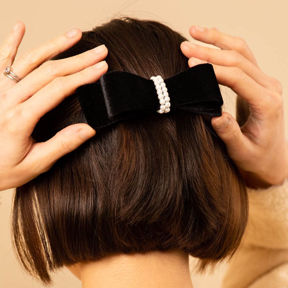 Black Velvet Bow Hair Barrette at Tegen Accessories