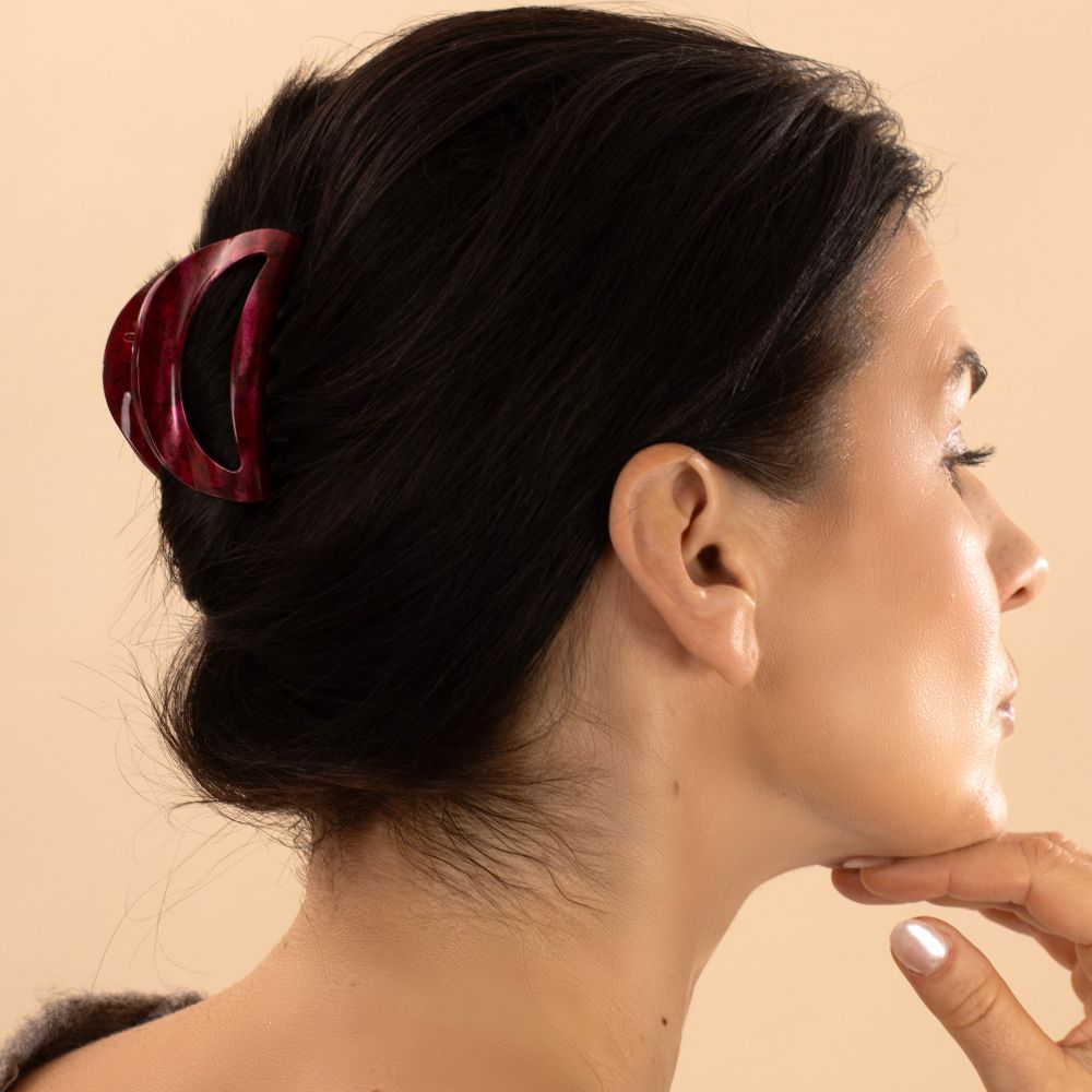 Fuschia Pink Hand Painted Small D Shape Hair Claw Clip  at Tegen Accessories