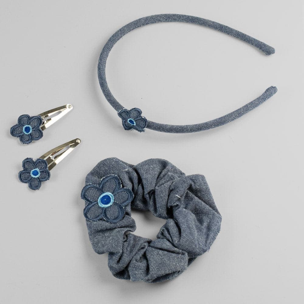 Handmade Children's Denim Flower Scrunchie Denim Set on Tegen Accessories|Dark Denim