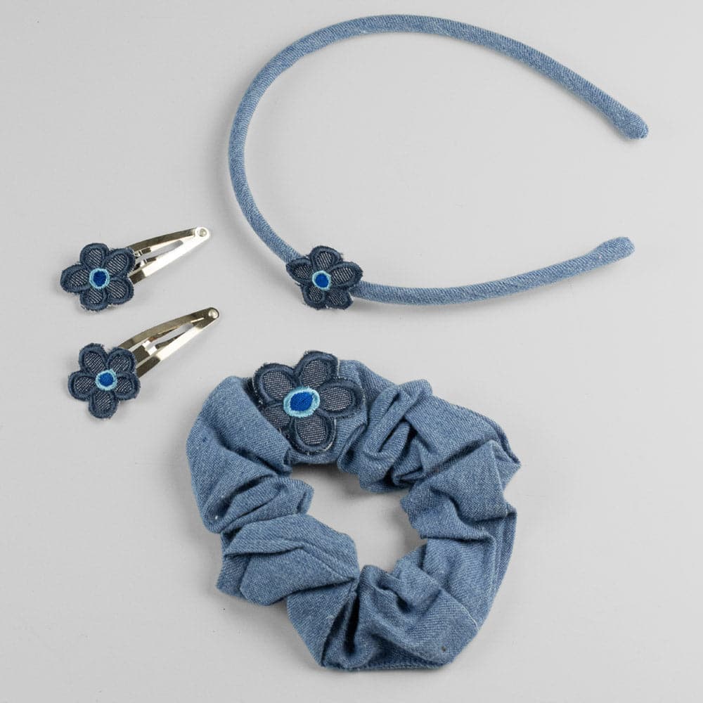 Handmade Children's Denim Flower Scrunchie Medium Denim Set on Tegen Accessories|Medium Denim
