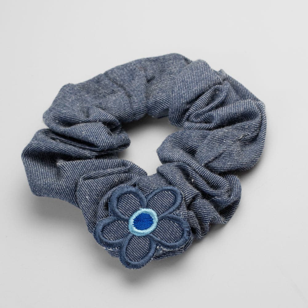 Handmade Children's Denim Flower Scrunchie Dark Denim on Tegen Accessories