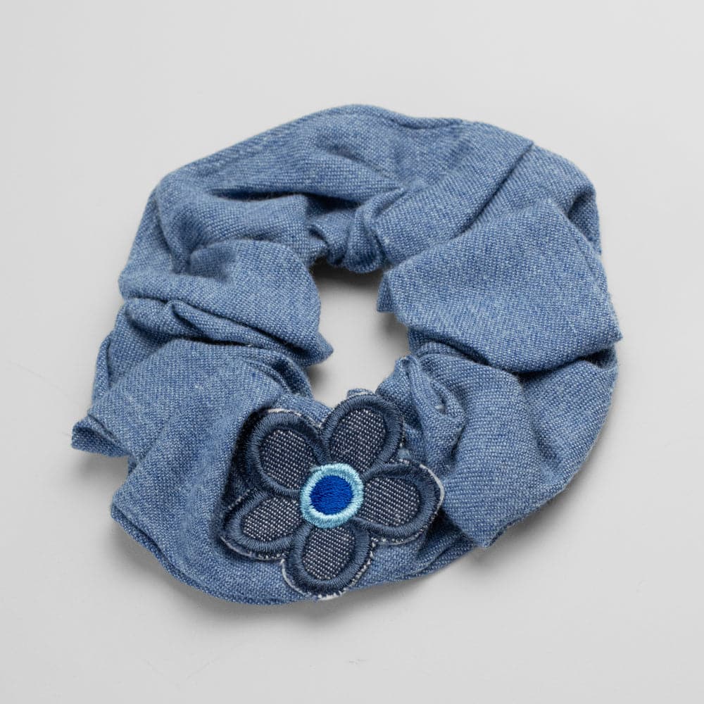 Handmade Children's Denim Flower Scrunchie Medium Denim on Tegen Accessories