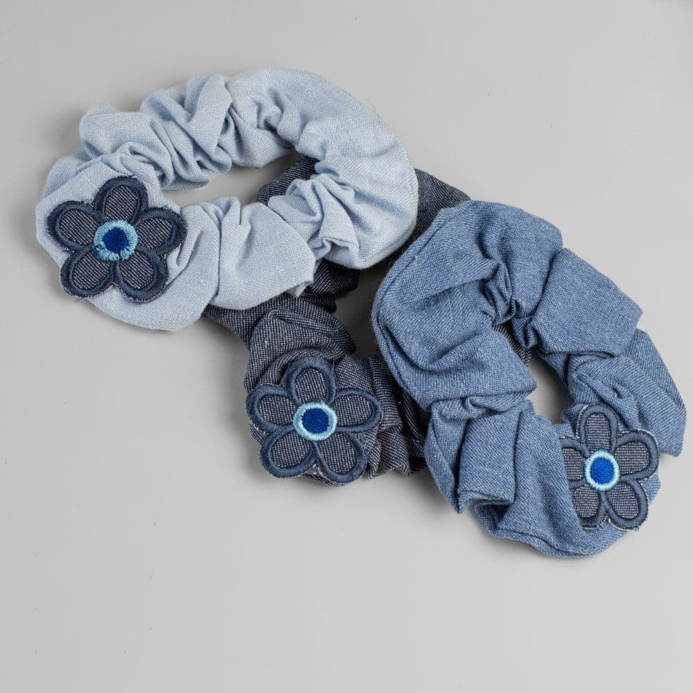 Handmade Children's Denim Flower Scrunchie Set on Tegen Accessories