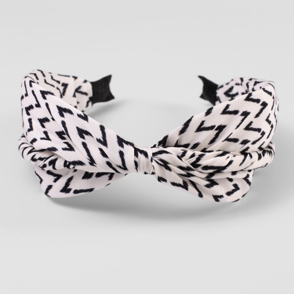 Handmade Zig Zag Print Headband in White on Tegen Accessories