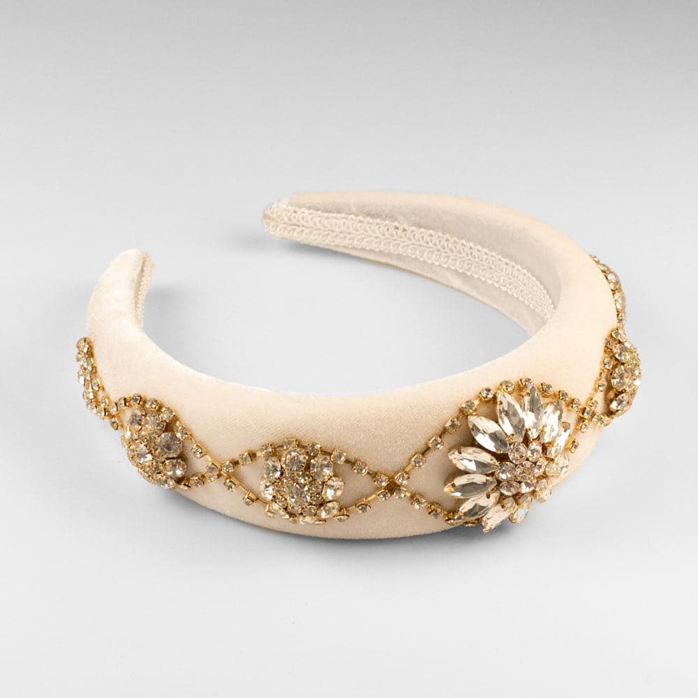 Padded Velvet Crystal Swirl Flower Headband by Rosie Fox at Tegen Accessories |Ivory