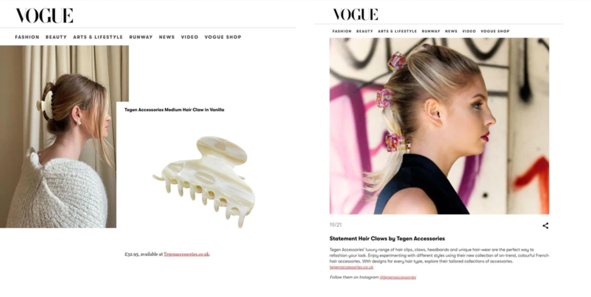 Tegen Accessories Featured in Vogue Medium Hair Claw