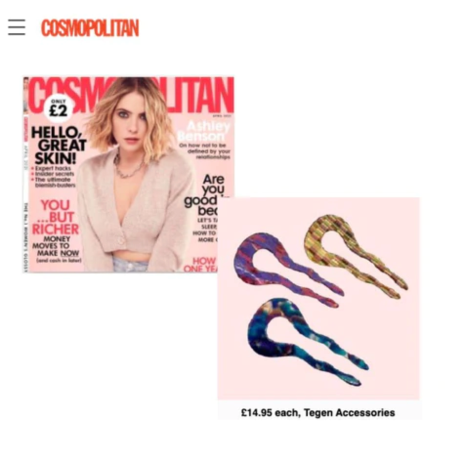 8cm Waved Chignon Pins Featured in Cosmopolitan Magazine at Tegen Accessories