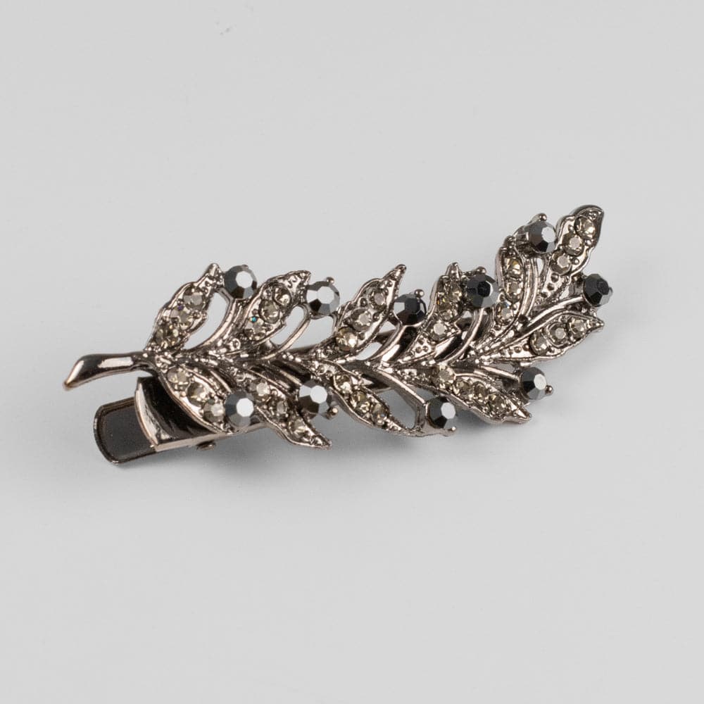 Crystal Leaf Hair Clip Crystal in Pewter Crystal at Tegen Accessories