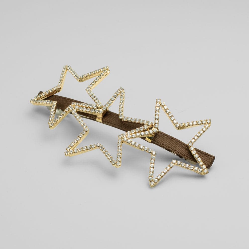 Swarovski Crystal Three Star Barrette Clip Swarovski Crystal in Clear Crystal / Gold at Tegen Accessories