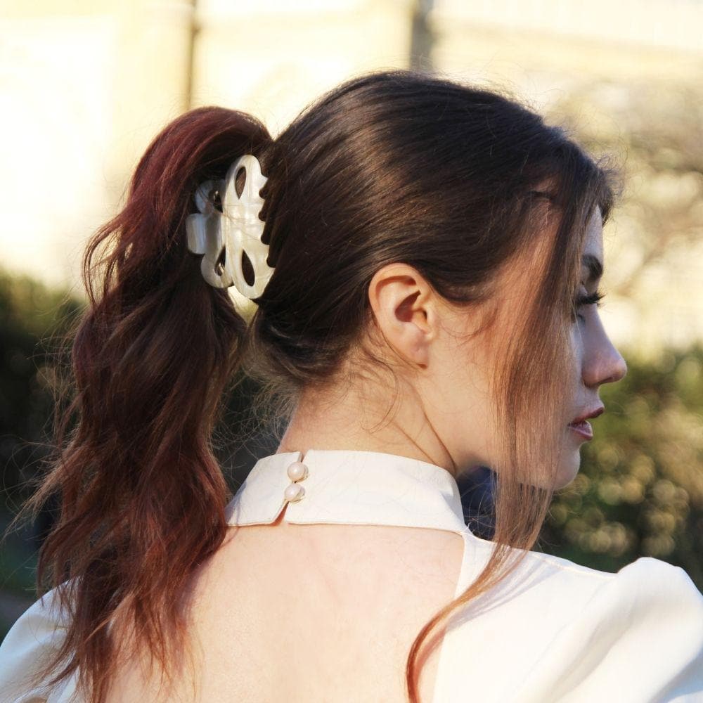 Flower Hair Claw Clip for Long Hair Handmade French Hair Accessories at Tegen Accessories |Vanilla