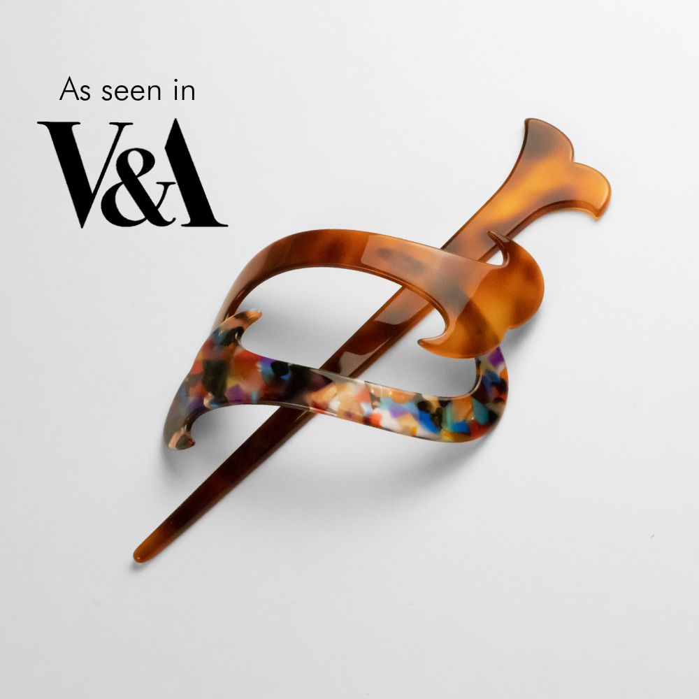 Handmade stick barrette clip featured in the victoria and albert museum at Tegen Accessories