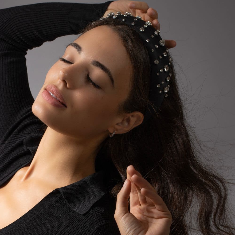 Handmade Swarovski Crystal Padded Headband in Clear Crystal and Black on Tegen Accessories