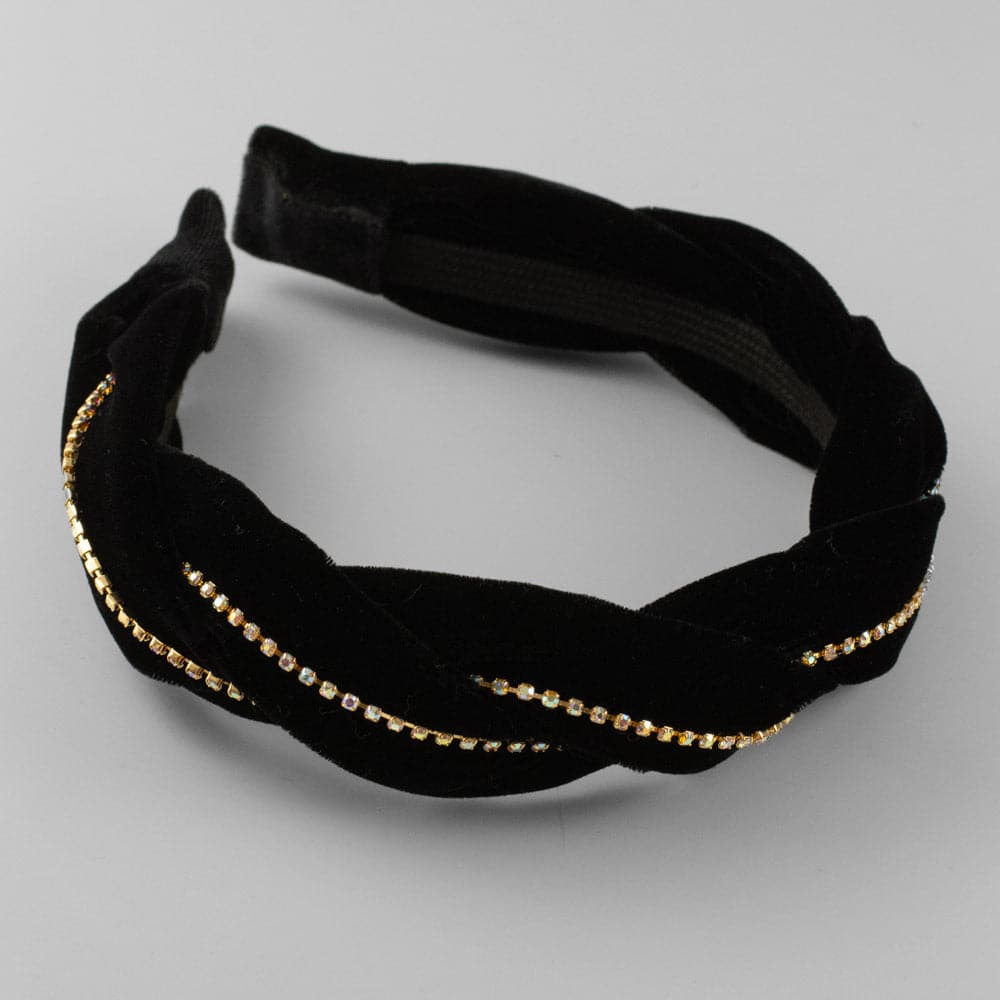 Handmade Swarovski Crystal Velvet Twist Headband in AB Crystal and Black on Tegen Accessories
