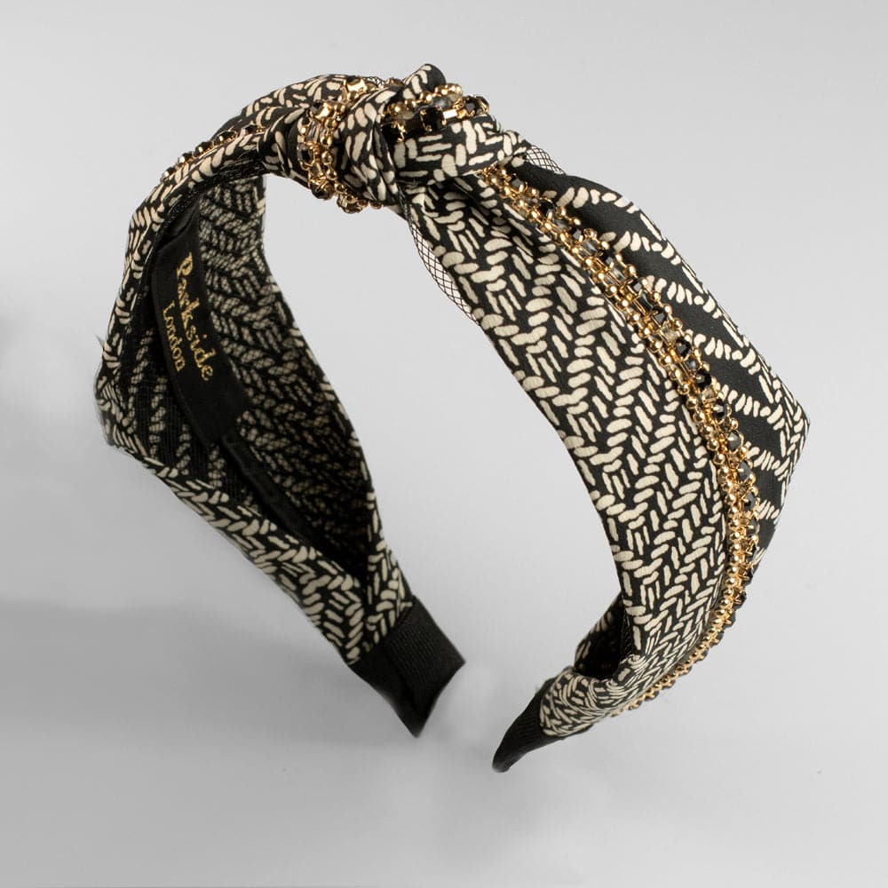 Handmade Swarovski Fabric Knot Headband Swarovski Crystal in Black at Tegen Accessories