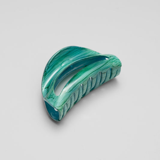 Hand painted Laguna green small D shape hair claw clip at Tegen Accessories