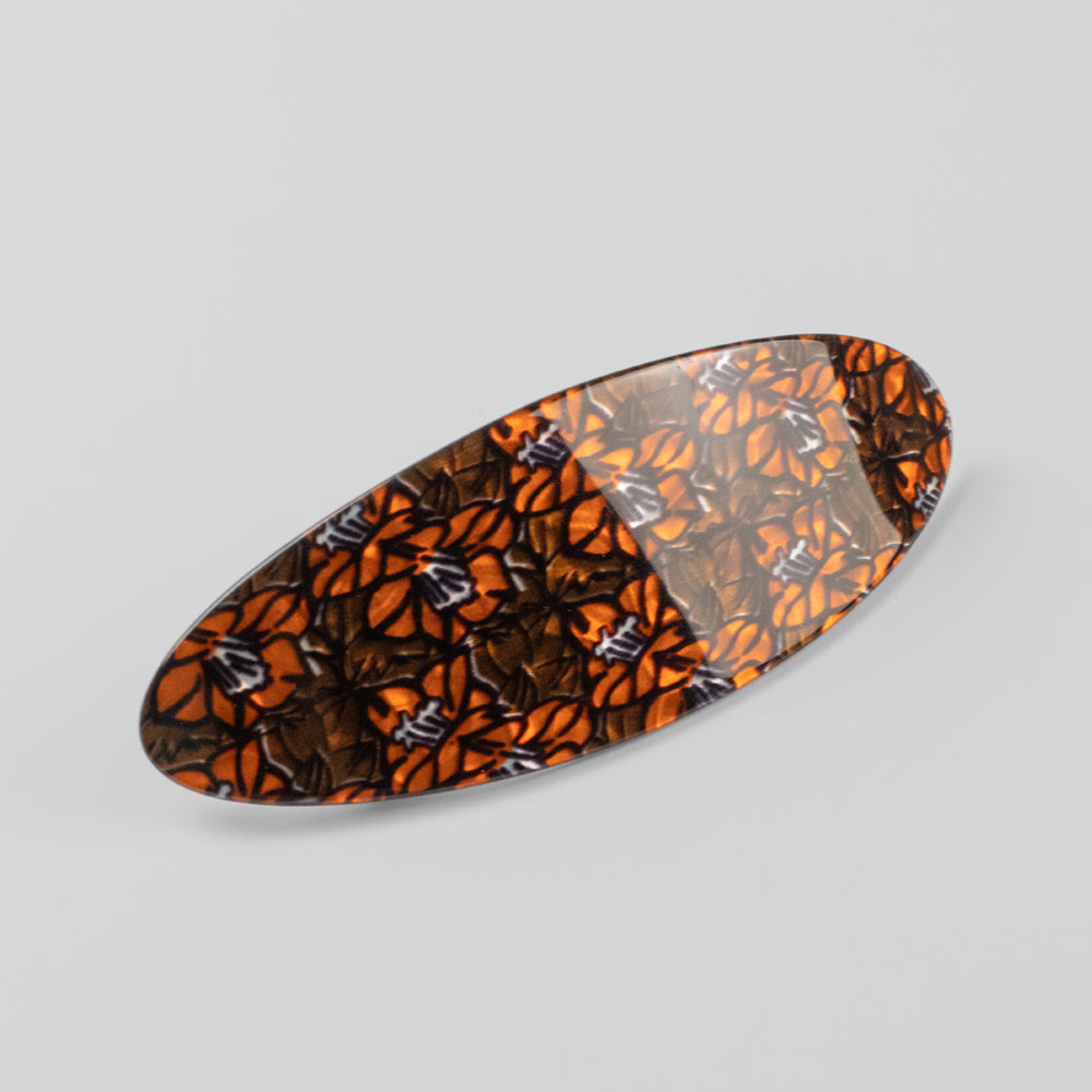 Limited Edition Oval Barrette Clip 10.5cm Orange & Brown Floral Handmade French Hair Accessories at Tegen Accessories