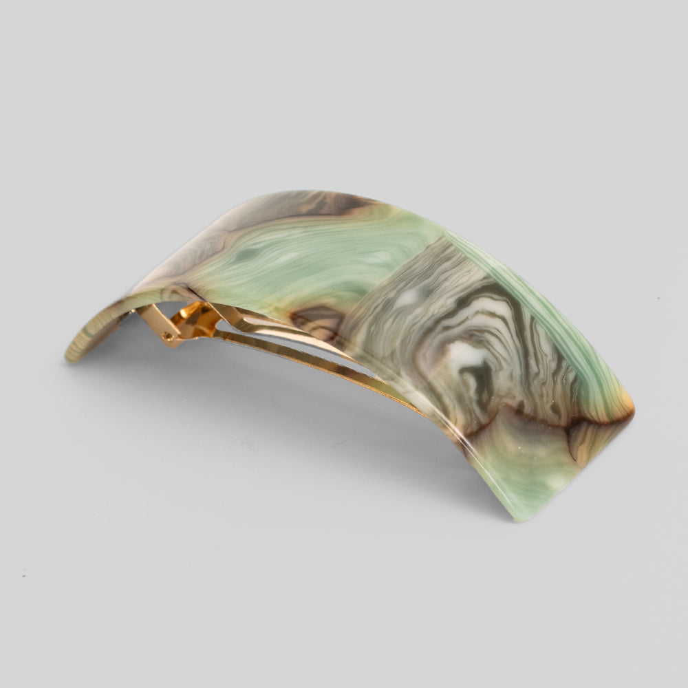 Limited Edition Wide Arched Barrette Clip Green Agate 11cm Handmade French Hair Accessories at Tegen Accessories