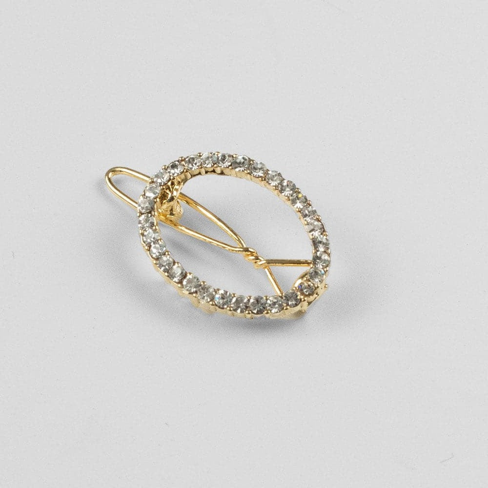Mini Crystal Oval Hair Clip Crystal in Clear Crystal / Gold at Tegen Accessories