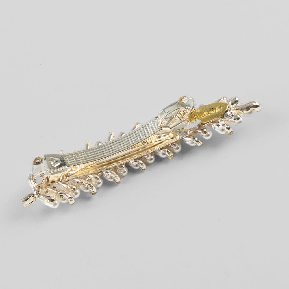 Mini Swarovski Crystal and Pearl Feather Barrette Swarovski Crystal iat Tegen Accessories