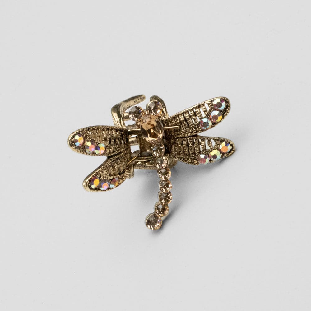 Mini Swarovski Crystal Dragonfly Hair Claw Clip Swarovski Crystal in Gold Crystal at Tegen Accessories