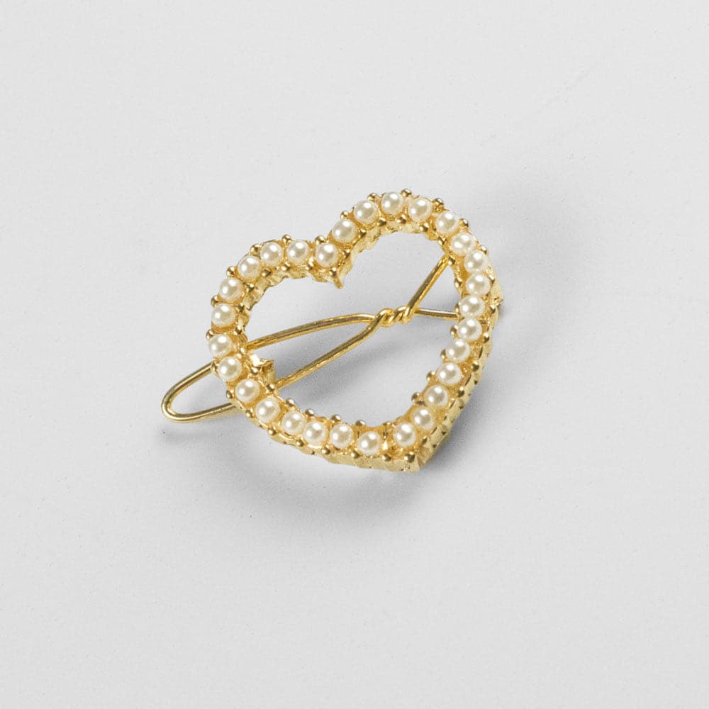 Mini Swarovski Crystal Heart Hair Clip Swarovski Crystal in Pearl / Gold at Tegen Accessories
