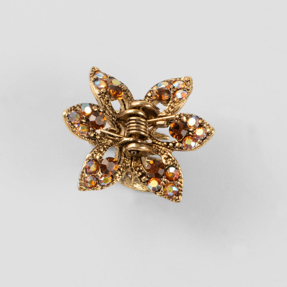 Mini Swarovski Crystal Maple Leaf Hair Claw Clip Swarovski Crystal in Bronze Crystal at Tegen Accessories