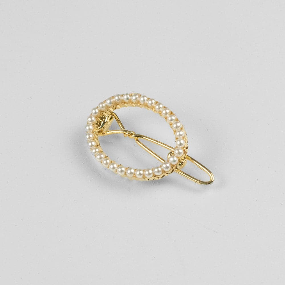 Mini Swarovski Crystal Oval Hair Clip Swarovski Crystal in Pearl / Gold at Tegen Accessories