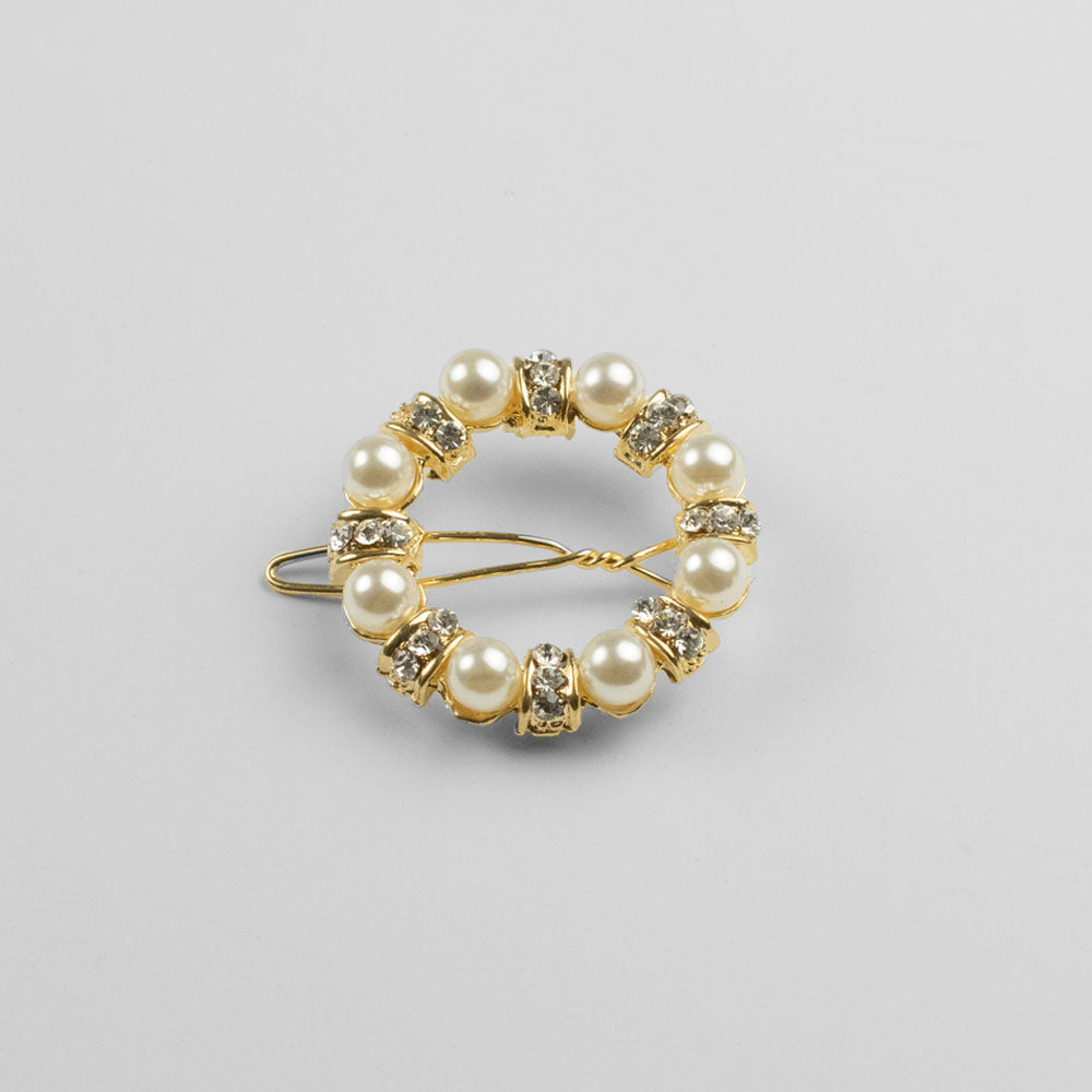 Pearl Swarovski Circle Clip Swarovski Crystal in Pearl / Gold at Tegen Accessories