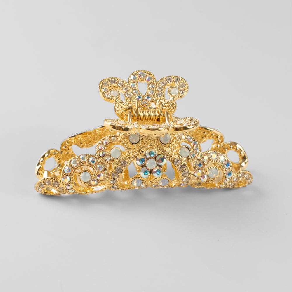 Small Swarovski Crown Hair Claw Clip Swarovski Crystal in Clear Crystal / Gold at Tegen Accessories