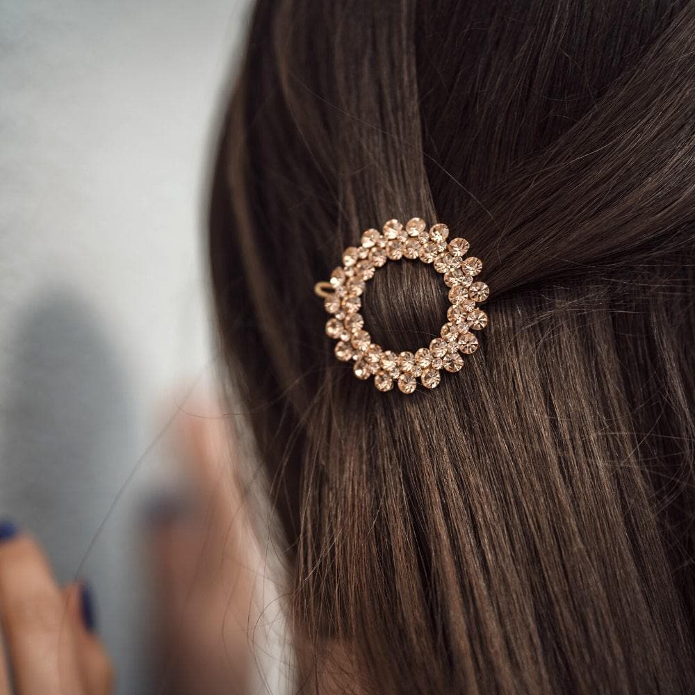 Statement Crystal Circle Hair Clip Crystal at Tegen Accessories |Rose Gold Crystal