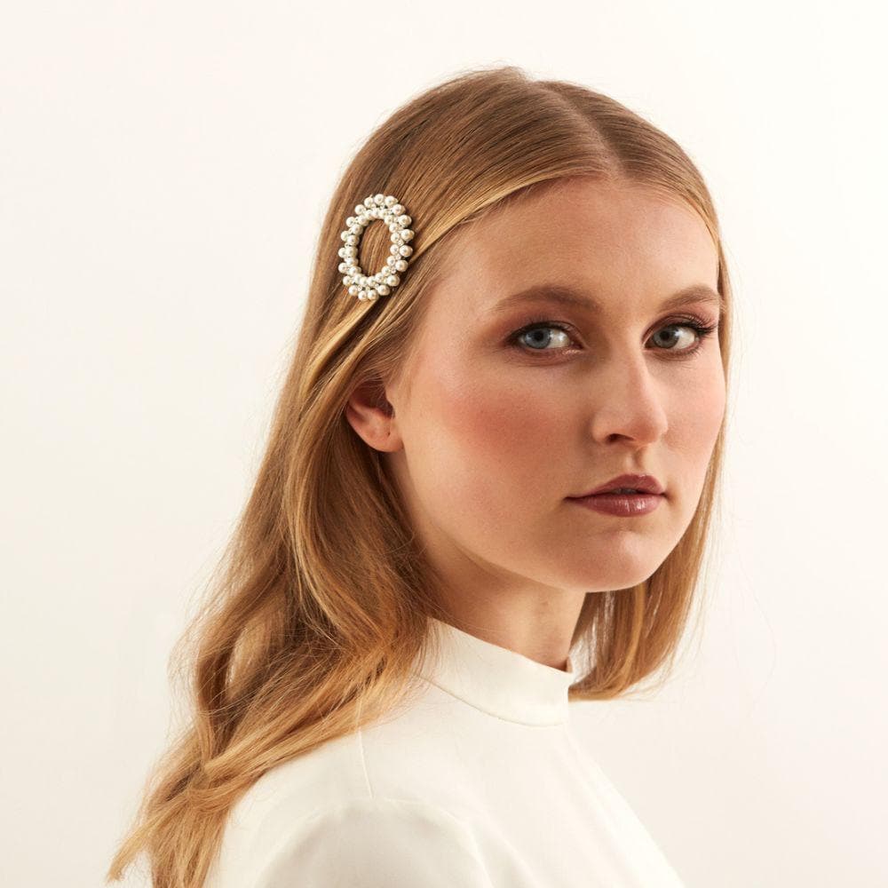 Statement Crystal Circle Hair Clip Crystal at Tegen Accessories |Pearl / Silver