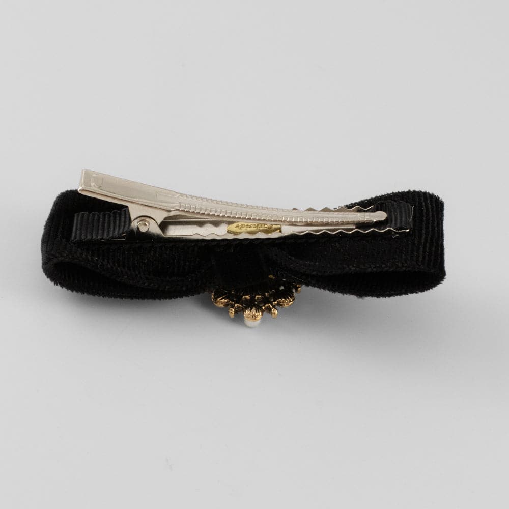 Swarovski Crystal and Pearl Velvet Bow Beak Clip Swarovski Crystal at Tegen Accessories |Black