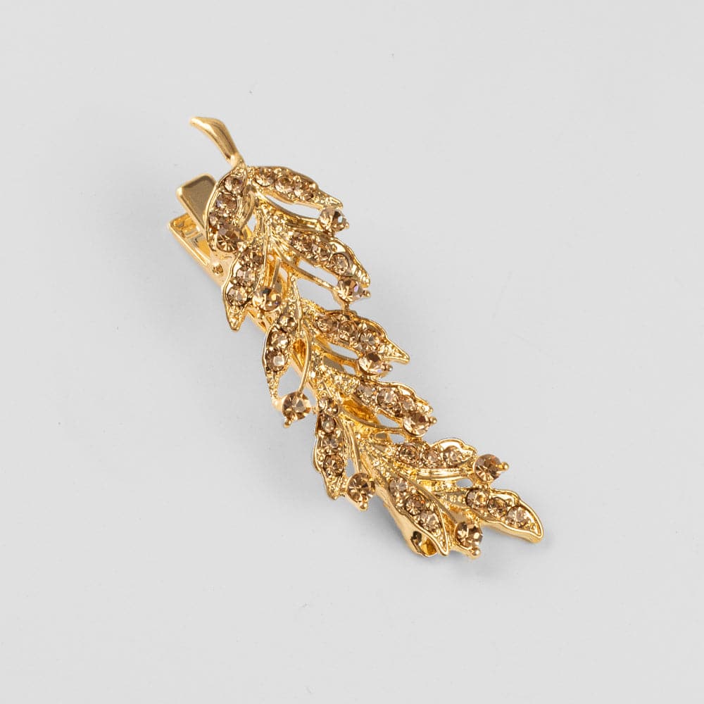Swarovski Crystal Leaf Hair Clip Swarovski Crystal in Gold Crystal at Tegen Accessories