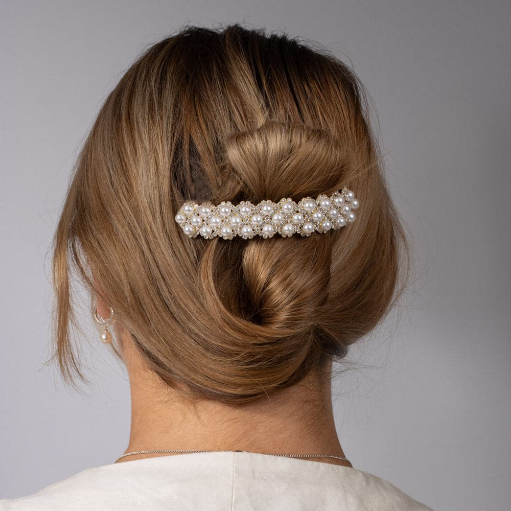 Wide Arched Swarovski Crystal and Pearl Barrette Swarovski Crystal at Tegen Accessories