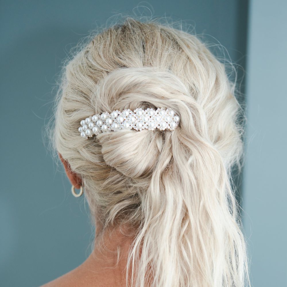 Wide Arched Swarovski Crystal and Pearl Barrette Swarovski Crystal at Tegen Accessories